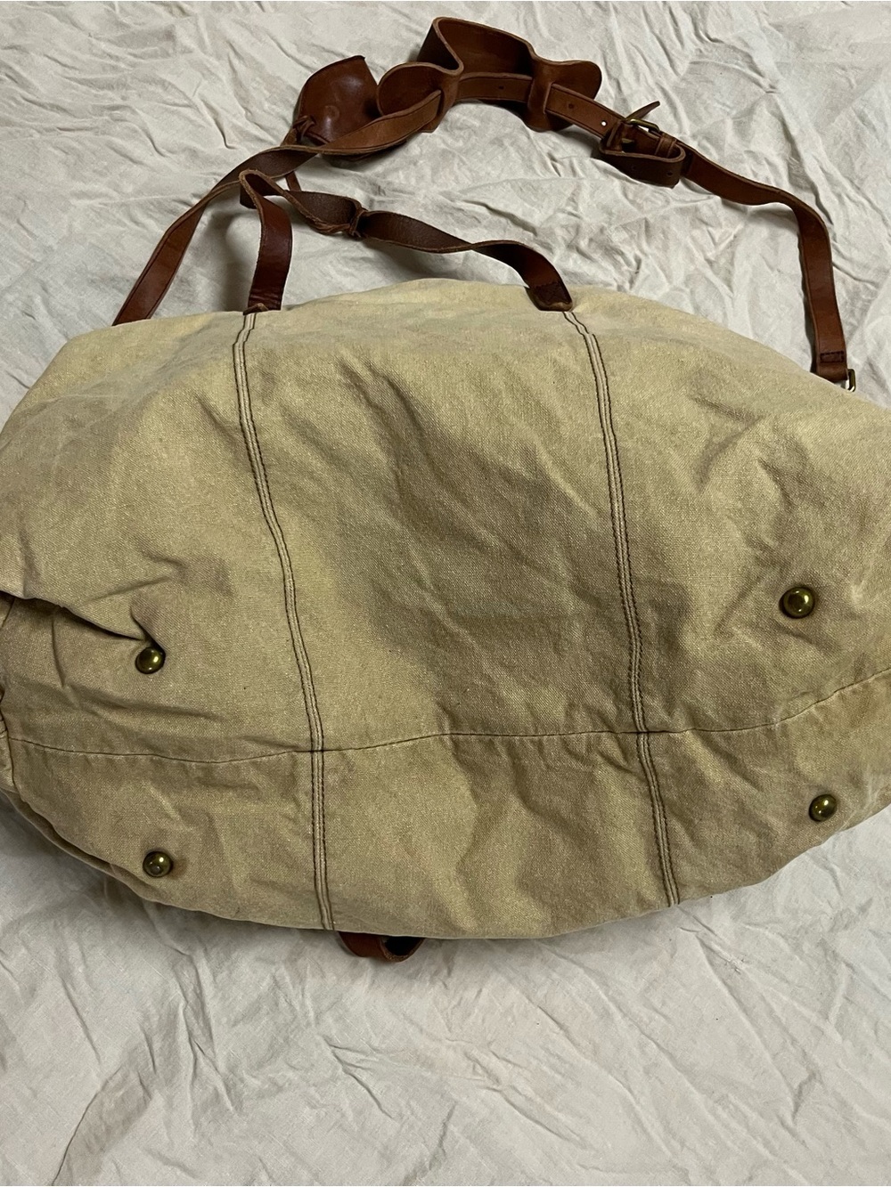 Classic Canvas Weekender Bag in Beige with Brown Trim